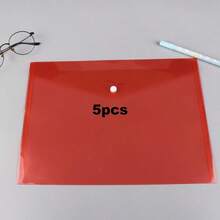 1pc/5pcs A4 Clear Plastic File Folders, Waterproof Button Closure Document Bags, Colorful Organizer Pouches For Students, Office, School Supplies