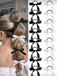 4/8/16pcs Multi-Function Hair Tie, White & Pink Satin Ribbon Hair Accessories Bow Hair Ties. Elegant & Simple Korean Style Hair Ties, Suitable For Women & Girls Daily Use, Gifts And Photography Props. ,Ponytail Holders ,Hair Elastics ,Hair Rubber Bands ,Scrunchies ,Hair Rope