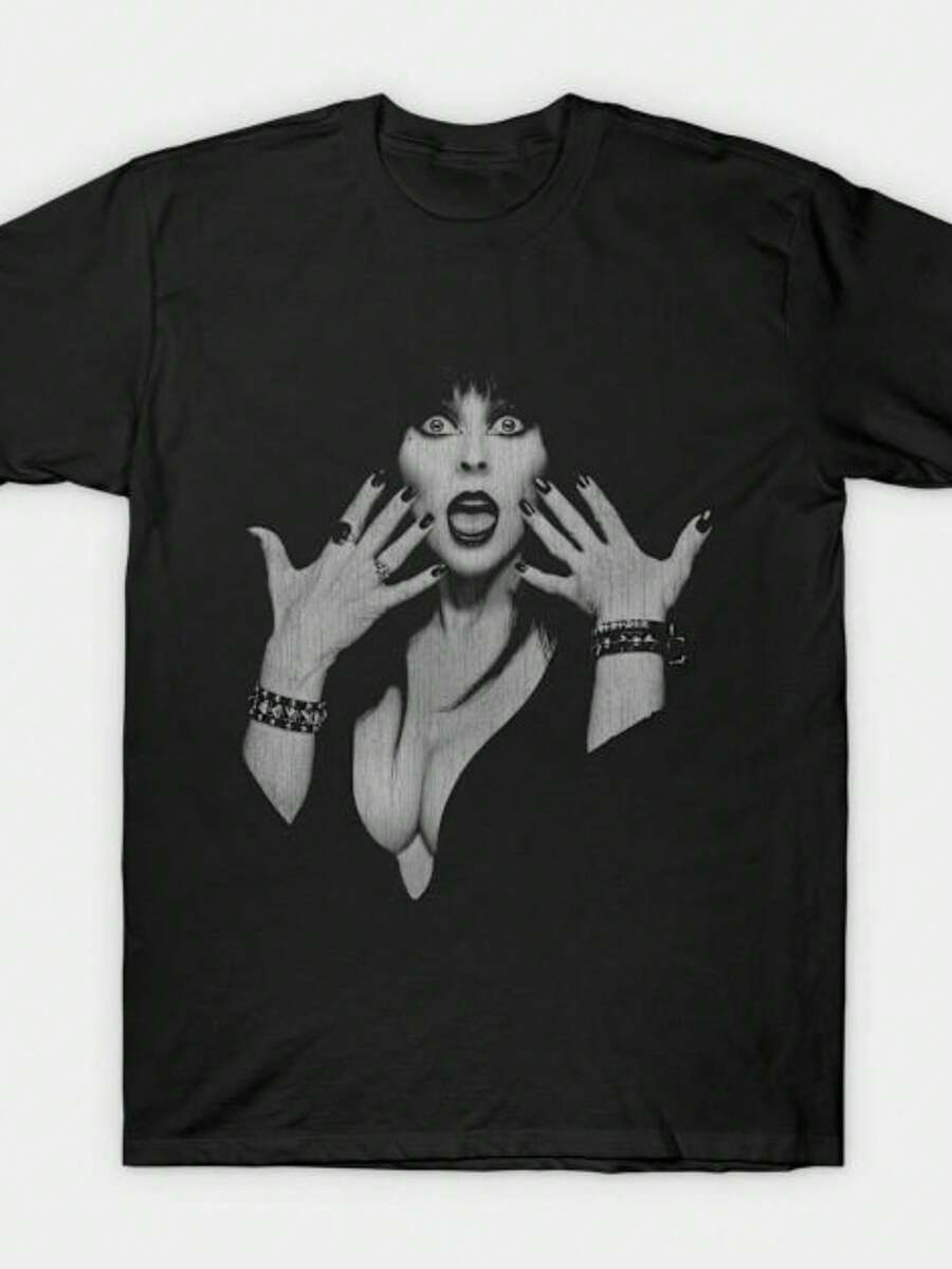 Black Print T-Shirt Super Large TShirt Elvira Mistress Of The Dark No-Cut Transfer Paper Print C - màu đen - Xem 1