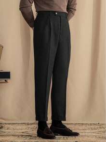 Mens Pants Wool Tweed Herringbone Vintage Dress Pant Trousers Regular Fit Suit Pants For Men - 黑色2 - 查看 2