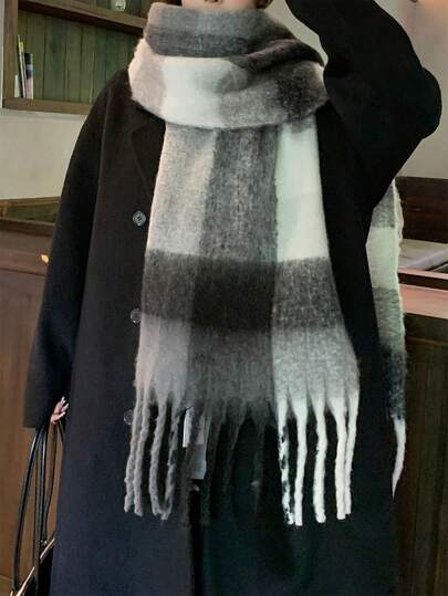 1pc Unisex Plaid Scarf, Autumn/Winter Warm Thick High-Quality Neck Warmer For Men & Women