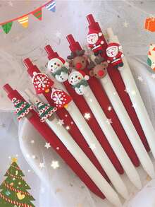 1 pix retractabil neutru cu presă de Crăciun, vârf de pix de 0,5 mm, negru, rechizite de birou, pixuri în formă de brad de Crăciun, cadou de papetărie pentru studenți, cadou esențial de Crăciun - Multicolor - Vizualizare 9