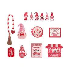 Set de 13 piezas de decoración para San Valentín: bandeja escalonada con gnomos de madera y corazón. Ideal para decorar el hogar o como recuerdo de fiesta. - Rosa Fucsia - Ver 7