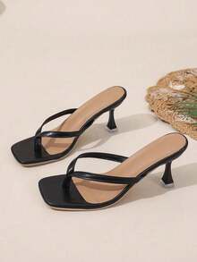 Women's Fashion Thong Sandals, Pyramid High Heels, Black Summer Comfortable Flip-Flops, Solid Color Slippers, Fashionable High Heel Sandals Suitable For Formal, Party, Work And Daily Wear - màu đen - Xem 16