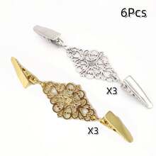 1Pc/2/4/6Pcs Fashion Sweater Clip Geometric Hollow Cardigan Clip Fashion Clothing Decoration Brooch Vintage Alloy Sweater Clip Silk Scarf Cardigan Button Shirt Collar Pin Anti-Slip Buckle Pin Keep Your Cardigan Collar With Fashion Accessories - Multicolor - View 26