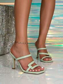 Women's Square Toe Mule Shoes, Green Leather Sandals, Elegant Mint Green Mules, Mint Green High Heels, Square Toe Mule Slides, Light Green High Heels, Green Sandals, Orange Women's Shoes, Orange Sandals, White Mule Shoes, White Sandals, Black Mule Shoes, Square Toe Mules Suitable For Wide Feet, Plus Size High Heels, Sandals, Holiday Party High Heels, Vacation Sandals, Formal Event High Heels - Mint Green - View 12