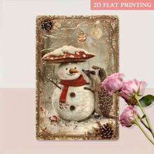 2D Flat 1 Piece Winter Fairy Tale Snowman Caterpillar Metal Sign, 8X 12inch Iron Wall Decoration, Charming Rural Winter Scene, Suitable For Holiday Parties And Cozy Home Decoration, Room Decoration - 圖片色 - 查看 5