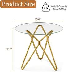 5-Piece Dining Table Set With 4 Black Chairs, 36" Round Dining Table & Chairs Set For 4, Circle Kitchen Table With Gold Metal Frame & Tempered Glass Top, Perfect For Small Space - 僅35.4吋圓桌 - 查看 7