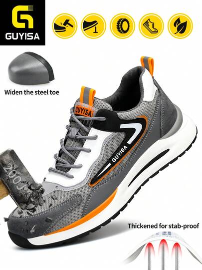 GUYISA Shoes Men's Low-Top Anti-Crush Anti-Puncture Steel Toe Soft Camouflage Sole Fashion Casual Protective Work Shoes, Breathable All Season (Size Runs Large, Please Order One Size Down)