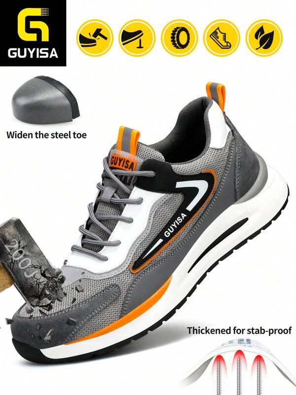 GUYISA أحذية رجالية ذات رقبة منخفضة مضادة للسحق والثقب بنعل فولاذي ناعم ذو طبعة كاموفلاج، أحذية عمل واقية وكاجوال عصرية، قابلة للتنفس في جميع المواسم (الحجم كبير، يرجى طلب مقاس أصغر بمقدار مقاس واحد)