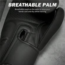 FIVING 1 Pair Black PU Boxing Gloves For Adult Men & Women, Kickboxing, Muay Thai, Punching Bag Training, Dark Style Protective Gear, Powerful And Protective For Every Punch, Training And Sparring - A Pair Of Black - View 5