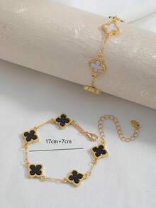 一套两件时尚四叶草黑白优雅百搭手链，适合女孩佩戴 - 彩色 - 查看 2