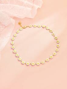 Hatastic 2 sztuki/zestaw ręcznie robionego naszyjnika z kwiatem stokrotki, modny klasyczny naszyjnik choker, odpowiedni na co dzień, w podróż, na wakacje, na ulicę i do sesji zdjęciowych. Długość łańcuszka można dostosować, ilość kwiatów jest losowa. Prezent na walentynki i Boże Narodzenie. - duże kwiaty stokrotki - Zobacz 2