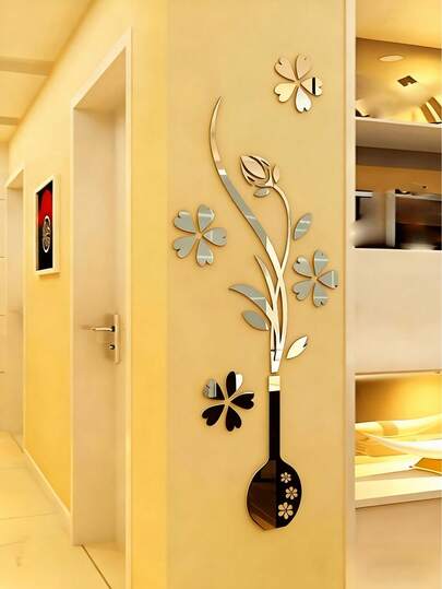Adhesivo de pared de jarrón 3D - Jarrón 3D vibrante, adhesivo de pared acrílico, autoadhesivo, superficie brillante, fácil de aplicar, removible y reutilizable, ideal para decoración de sala de estar y fondo de TV