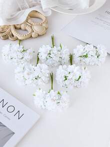 1束（6支）人造康乃馨花束，迷你字母DIY花环材料，糖果盒配件，家居婚礼装饰，新娘腕花，头饰，新年装饰，生日派对蛋糕用品 - 白色 - 查看 5
