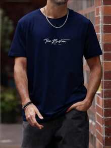 Men's Beaches Short Sleeve 100% Pure Cotton 200 Grams Weight Men's Clothing Outdoor Sports Sweaters Fashion Casual Gym Gifts For Men Father's Day Beach Lightweight And Breathable Popular Print - 藏蓝色 - 查看 2