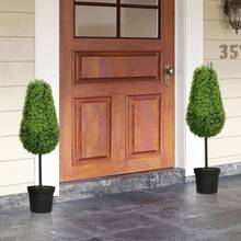 HOMCOM Set Of 2 Artificial Boxwood Plants, 90cm Teardrop Shape, Plastic Potted Artificial Plants, Modern Room Decoration - 1 - 查看 6