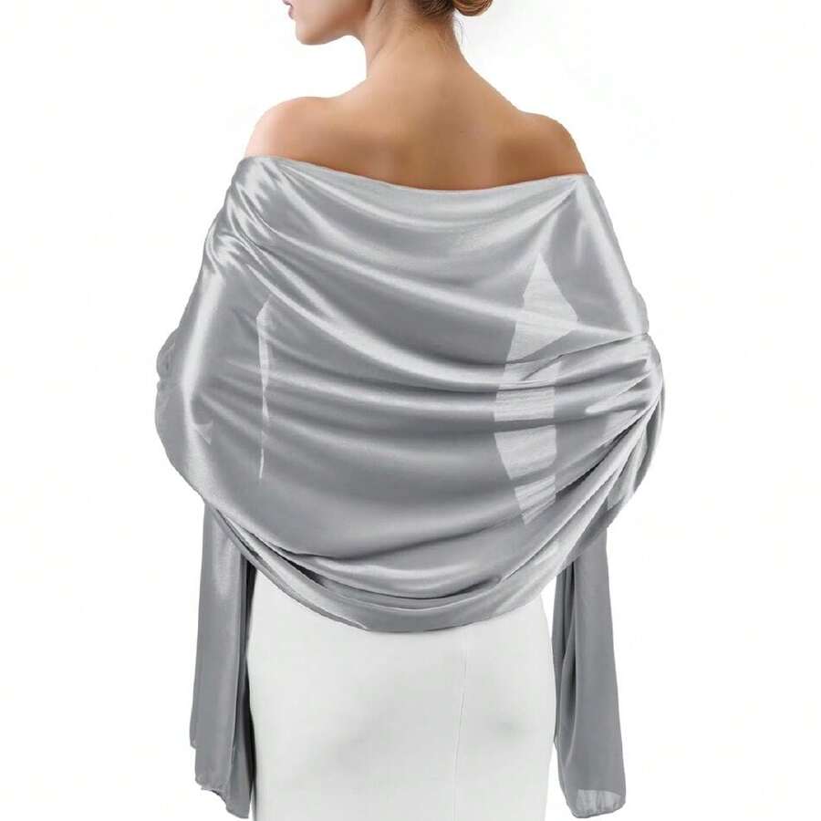 Satin Shawl Wraps For Women Evening Dresses Wedding Bridal Party Silky Scarf Formal Cover Up Bridesmaid Gifts,27467826 - 銀色 - 查看 1