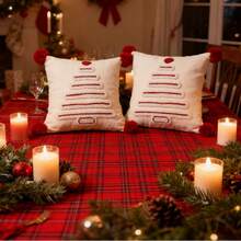 Christmas Living Room Sofa Cushion Covers, Headboard Cushion Covers, Cushions And Pillowcases With Christmas Tree Pattern, Pack Of Two, White. - Red and White - View 1