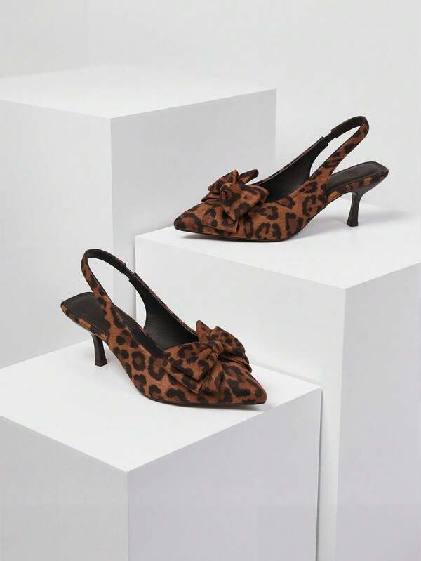 Sandalias de moda de ante con estampado de leopardo, tacones altos con lazo para mujer, tallas grandes cómodas para fiestas