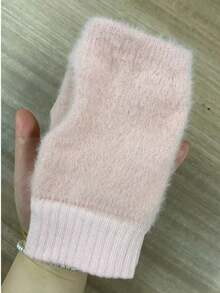 1 Pair Of Mink Soft Winter Half-Finger Gloves For Women Warm Luxury Pure White Plush Knitted Fingerless Gloves Wrist Gloves For Writing, Class And Work