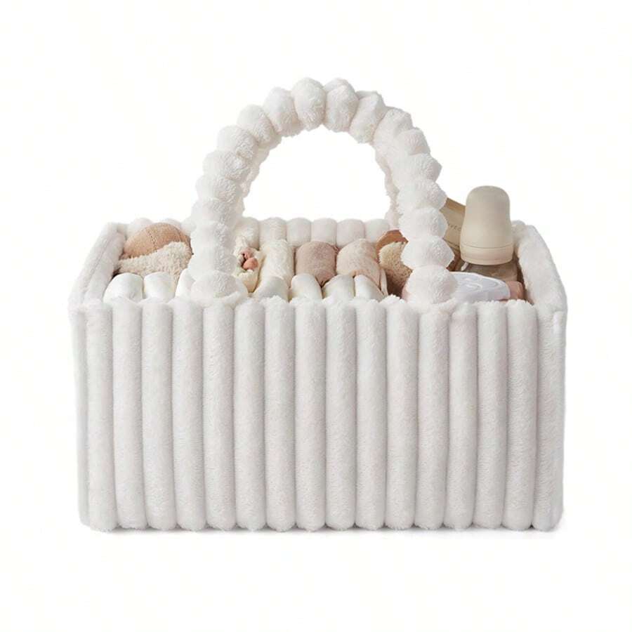 Flannel Diaper Storage Bag, Portable Diaper Bag, Handheld Diaper Bag For Baby Diapers - White - View 1