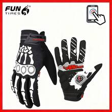 FUNTIMES Men's Dark Motorcycle Riding Full Finger Gloves, Outdoor Sports Black & White Gloves