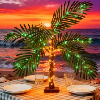 Festdekoration med palmträdslampor, Nya landskaps-LED-nattlampor med ljus, Hawaiiansk festmatbordsdekoration