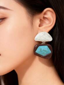 GARMEND 1 par de pendientes de resina con bloque de color geométrico minimalista