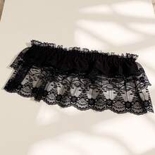 Women's Ruffled Lace Overlay Waist Belt With Scalloped Hem And Ribbon Tie 45.5in - Black - 黑色 - 查看 2