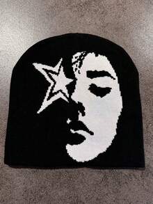 1pc These Men's Knit Beanies With Artistic Face And Star Patterns Come In Multiple Color Combinations, Offering A And Warm Design, Making Them Ideal Fashion-Forward Winter Headwear - Multicolor - View 11