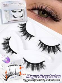 MAGEFY Kit de 2 perechi de gene magnetice fără lipici cu clipsuri magnetice, stil mixt, gene false reutilizabile cu aspect natural, gene false de nurcă de 6-13 mm pentru purtare zilnică, impermeabile, gene comice, coadă alungită care mărește ambii ochi, subțiri pentru utilizare zilnică, gene manga, articole esențiale pentru călătorii, vacanță la plajă, excursie cu cortul, petrecere de nuntă și întâlnire de lucru zilnică în club.