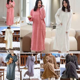 Bata de mujer casual y linda de felpa de coral gruesa, bata de dormir holgada de manga larga, bata de baño absorbente que cubre todo el Body, adecuada para tallas pequeñas y grandes, ropa de casa cálida, vestido de bata de longitud media