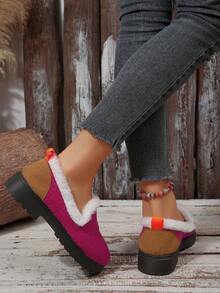 Women's New Fashion Indoor & Outdoor Winter Shoes, Soft & Comfortable Faux Fur Lining, Faux Fur Collar, Warm Indoor & Outdoor Women's Flats, Comfortable & Lightweight Outdoor Sports, Christmas Holiday Style Women Shoes