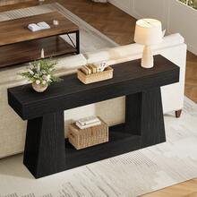 LITTLE TREE Console Table For Living Room, 63" Farmhouse Sofa Table With Storage For Entryway & Hallway, Narrow Long Rustic Design Behind Couch, Oak Finish Versatile Storage Solution - 黑色 - 查看 2