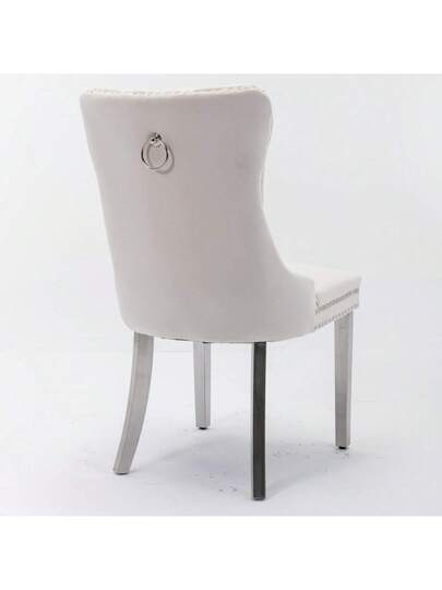 Furniture, Nikki Moderne Collection, High End Upholstered Solid Wood Contemporary Dining Stoel Chrome Stainless Steel Legs Nail Ornament, Set Of 2, Grijs Chrome, DE1701GY view 5