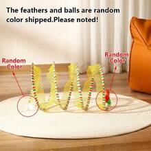 S-Shaped Cat Tunnel Toy, Metal Wire & Gauze Patchwork Design, Foldable With Sound Effect, Cat Teaser Toy, Self-Entertainment & Energy Release Training Toy - Yellow - View 14