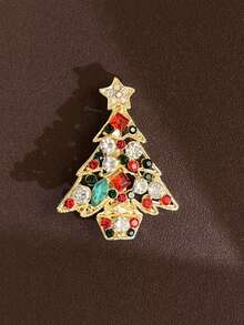 1 pieza Broche de Navidad con incrustaciones de cristal - Broche de metal esmaltado de aleación de zinc para fiestas navideñas, pasador metálico festivo, accesorio dulce y elegante, perfecto para accesorios de fiesta - Regalo elegante de Navidad, regalo del Día de San Valentín