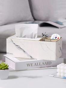Multi-Functional Desktop Tissue Box PU Leather Striped Tissue To All Mod Gold-Edged Tissue Box In Inn Tabletop Decoration In Living Rooms Dining Rooms And Kitchens Home Decoration Accessory And Organization Home Decor Accessories Apartment Essential - Multicolor - View 7
