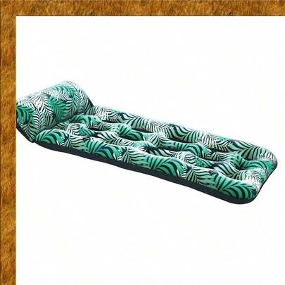 Floating Pool Lounger With Leaf Print For Outdoor Relaxation On Water