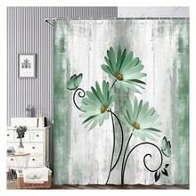 Rustic Farmhouse Shower Curtain, Farm Sage Green Daisy Floral Flowers And Butterfly On Country Wooden Shower Curtain For Bathroom, Turquoise Teal Gray Grey Shower Curtain With 12PCS Hooks, 70X70IN - 多色565 - 查看 3