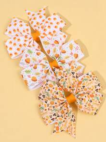 6pcs Orange & White Thanksgiving Day Hair Bows, Pumpkin & Corn Nuts Print Pinwheel Hair Clips, Cute Hair Accessories For Girls Teens Thanksgiving Gifts Party Daily