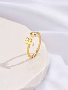 1枚复古怀旧时尚26字母可调节戒指，适合作为情侣聚会/旅行礼物 - SJZ-085-金色 - 查看 29