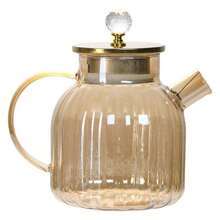 1 pieza Olla de agua fría de vidrio borosilicato de alta calidad, tetera resistente al calor para uso doméstico con colador, olla de agua fría de lujo con rayas verticales doradas y gran capacidad, juego de tazas de vidrio con diseño dorado para el hogar, juego de tetera con taza con asa para un lujoso salón, olla de agua fría de borosilicato de alta calidad, gran promoción de fin de año con precio con descuento, adecuado para regalos y suministros para el hogar/hotel - Multicolor - Ver 8