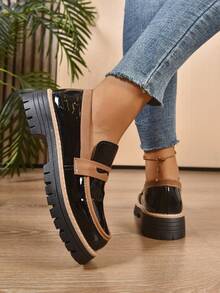 Giày lười nữ da bóng màu đen, đế dày kiểu Oxford Anh Quốc. - màu đen - Xem 6