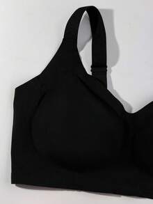 Plus-Size Women's Underwear, Solid Color, Wire-Free, Full Coverage, Wide Shoulder Bra, Elegant, Youthful, Comfortable, Breathable, Suitable For Sports, Yoga, And Home Use,Black - 黑色 - 查看 4