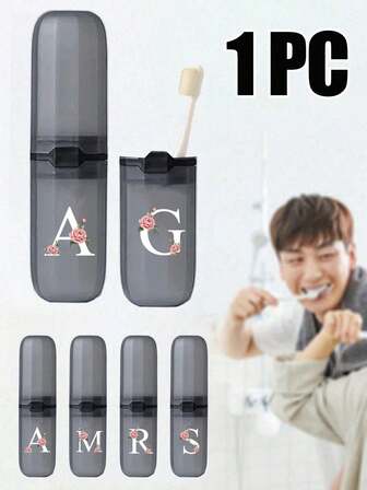 Portable Toothbrush Case With Letters A-Z And Watercolor Peonies, Travel Toothbrush Holder, Portable Toothbrush Cup Lid, Multi-Use Toothbrush Cup, Travel Toiletry Cup, Toothbrush And Toiletries Storage Set, Simple Toiletries Storage Box, Travel Essentials, Bathroom Accessories, Household Items And Storage Supplies, Perfect For Traveling, Camping, Business Trips And School, Keep Your Toothbrush Clean And On The Go!