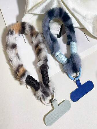 Cordón para teléfono móvil con estampado de leopardo en contraste de otoño e invierno, cuerda de felpa para teléfono móvil, cuerda de muñeca, bolsa, decoración colgante antiperdi da, llavero para smartphone