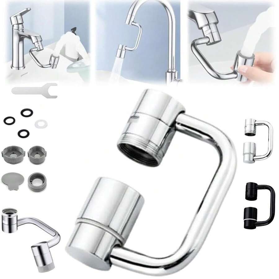 Universal Faucet, 360° Rotatable Taps Extenders With Complete Installation Tools, 2 Adjustable Water Outlet, Easy To Install, Kitchen & Bathroom Faucets - Silver - View 1
