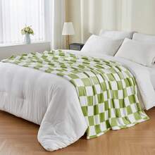 Checkered Throw Blanket For Couch, Soft & Cozy Fleece Flannel Blanket With Checkerboard Grid Home Decor, Checkered Green - Green - View 8
